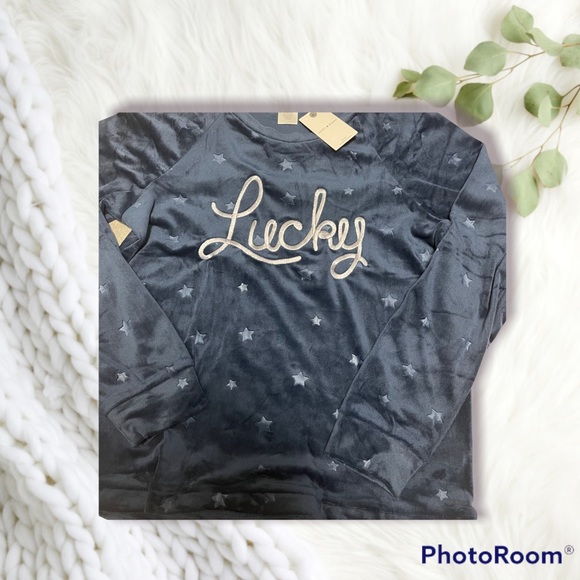 NWT Lucky Brand Dark Blue Stars Velour Jogger Pajama Set Loungewear Set - Picture 3 of 4